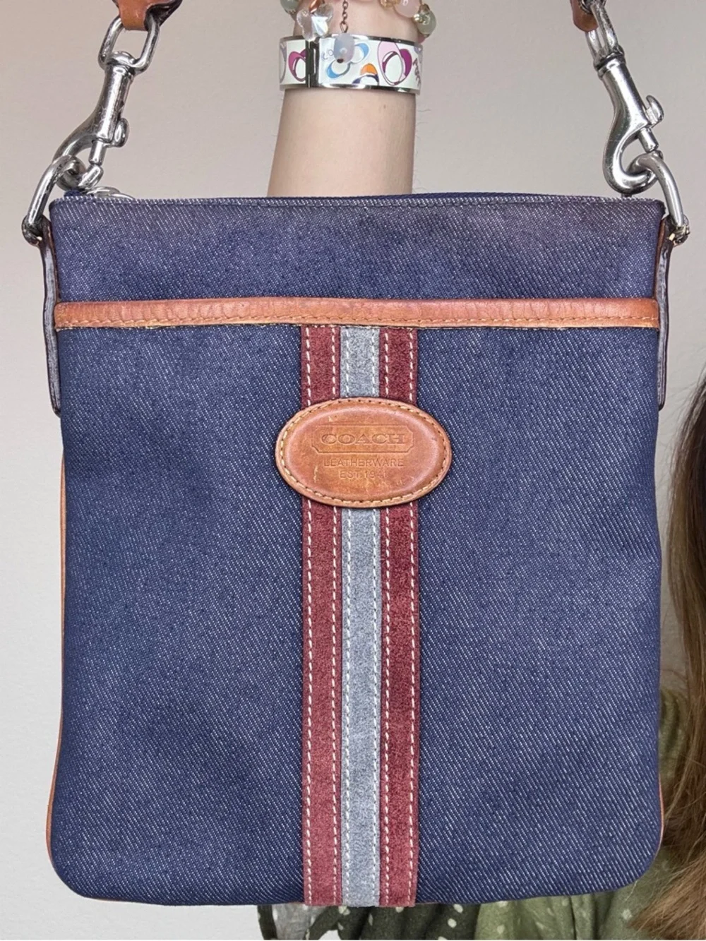 Coach Denim Suede Heritage Stripe bag Vintage 2003 with booklet - Picture 11 of 17